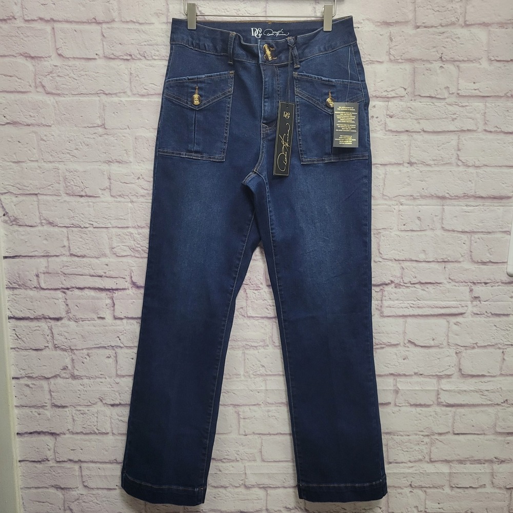 New DG2 Diane‎ Gilman Patch Pocket Jeans 10 Dark Wash Denim Y2K Stretch Retro